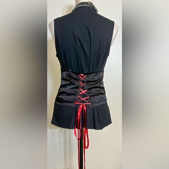 Vintage Y2K Lip Service Black with Attached Ribbon Corset Top SZ M - Picture 3 of 8